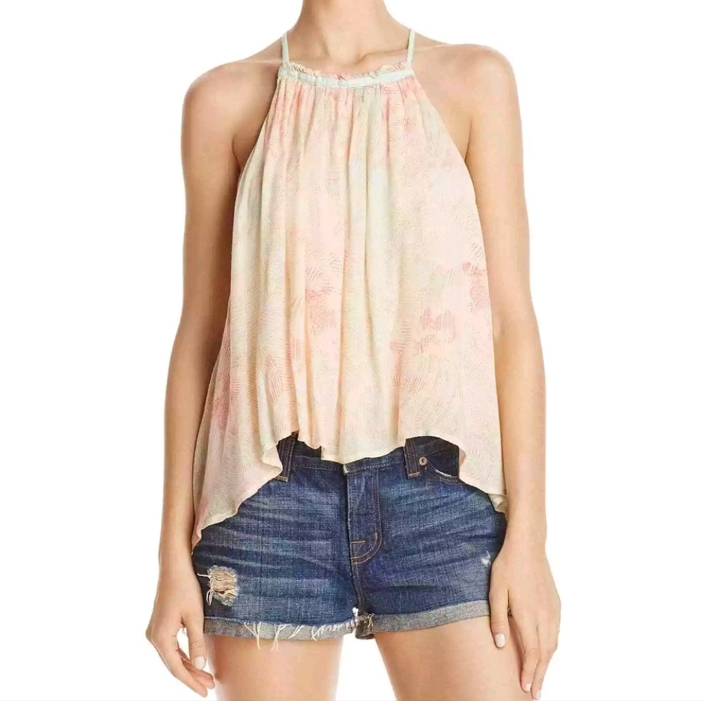 Free People Season in the Sun Flowy Halter Top Pastel Ivory Small